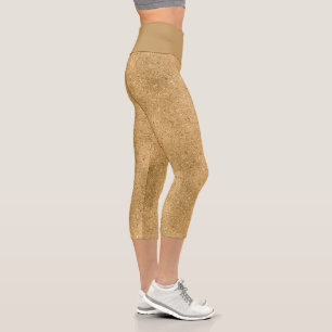 Chic Gold Glitter Foil Sparkle Capri Leggings