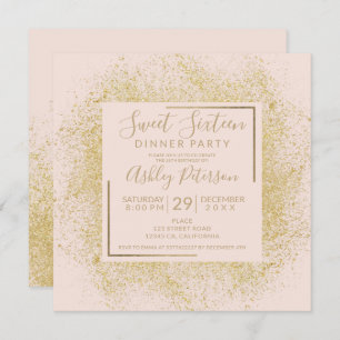 Chic gold glitter frame chic  blush pink sweet 16 invitation