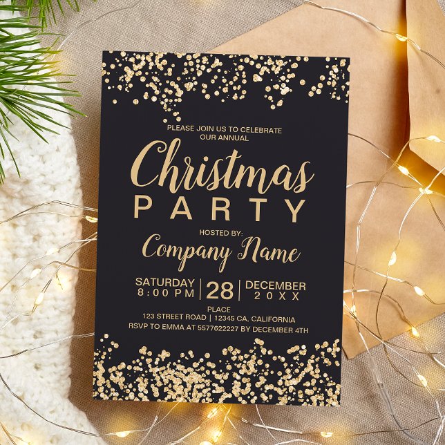 Chic gold glitter grey corporate Christmas party Invitation (Chic gold glitter gray corporate Christmas party Invitation)