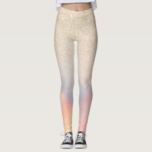 Chic Gold Glitter Iridescent Holographic Gradient Leggings