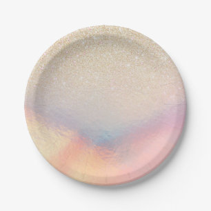 Chic Gold Glitter Iridescent Holographic Gradient Paper Plate
