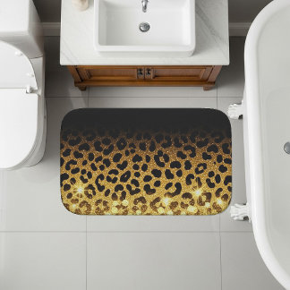 Chic Gold Glitter Leopard Print Pattern Bath Mat