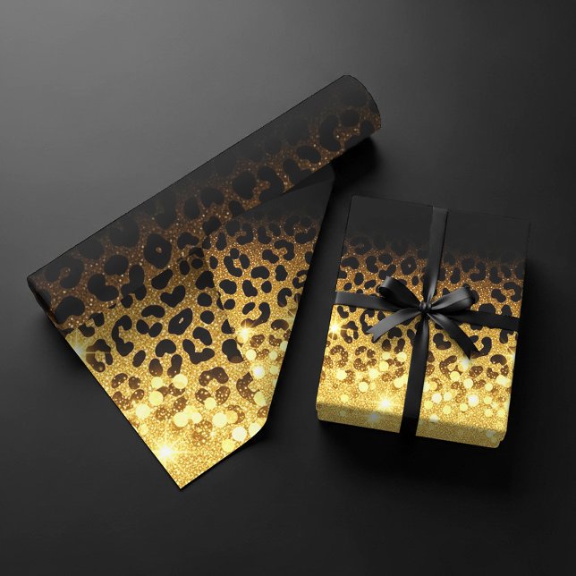 Chic Gold Glitter Leopard Print Pattern Wrapping Paper Sheet (Creator Uploaded)