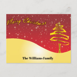 Chic Gold Glitter Merry Christmas Script Gold Tree Holiday Postcard
