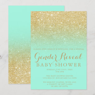 Chic gold glitter mint modern gender reveal baby invitation