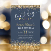 Chic Gold Glitter Navy Blue Birthday Any Age