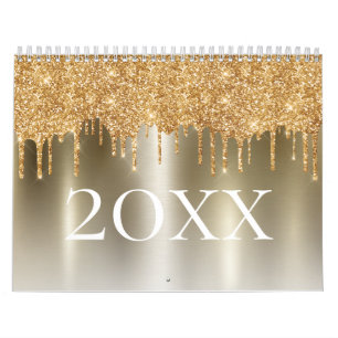 Chic Gold Glitter Ombre Blush Pink Monogram Calendar