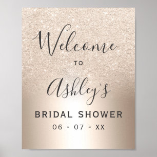 Chic gold glitter ombre foil bridal shower welcome poster