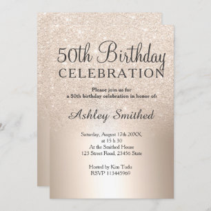 chic gold glitter ombre metallic 50th birthday invitation
