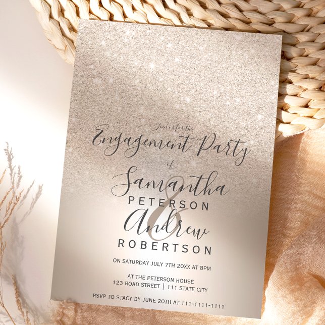 Chic gold glitter ombre metallic foil engagement invitation (Creator Uploaded)