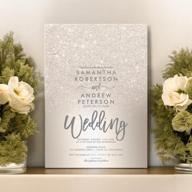 Chic gold glitter ombre metallic foil grey wedding invitation (Chic gold glitter ombre metallic foil grey wedding invitation)