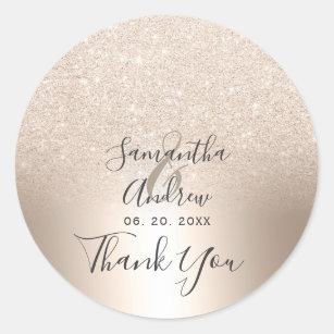 Chic gold glitter ombre metallic foil thank you classic round sticker