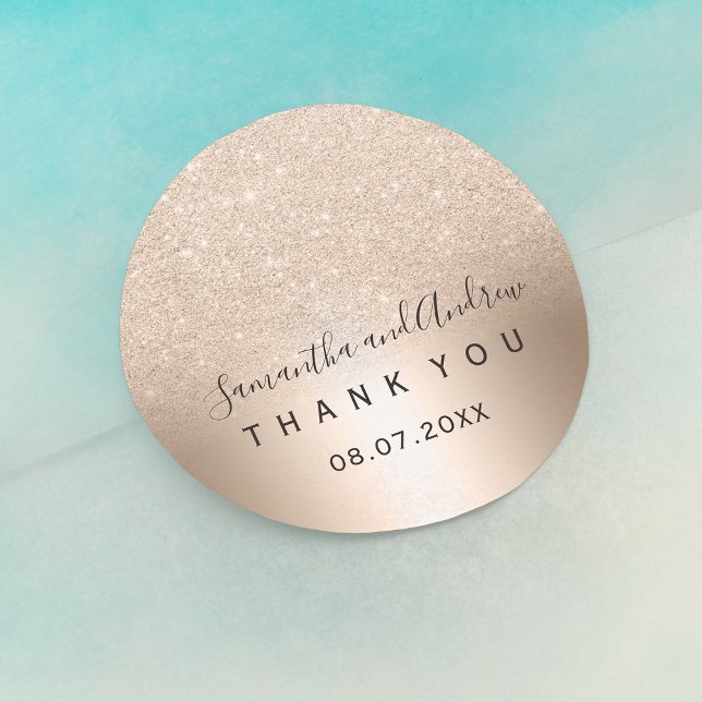 Chic gold glitter ombre metallic foil Thank you Classic Round Sticker (Creator Uploaded)