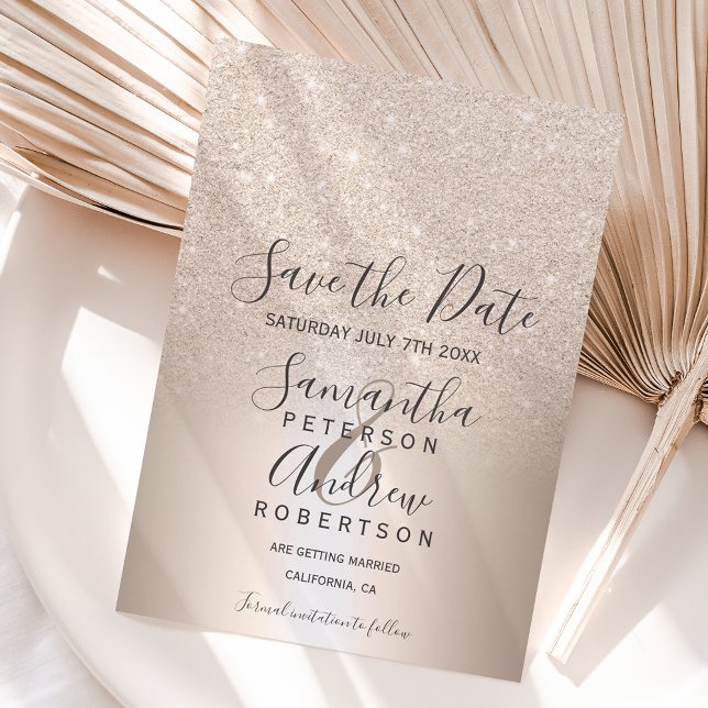 Chic gold glitter ombre metallic save the date announcement postcard (Creator Uploaded)