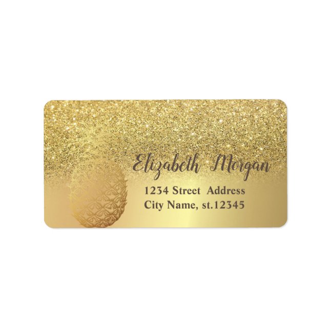 Chic Gold Glitter Ombre Pineapple Label (Front)