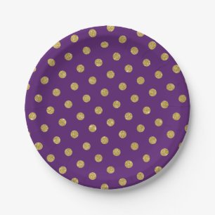 Chic Gold Glitter Polka Dot Purple Violet Paper Plate
