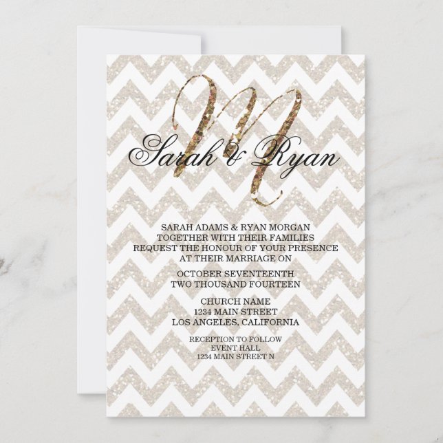 CHIC GOLD GLITTER PRINT WEDDING INVITATION (Front)