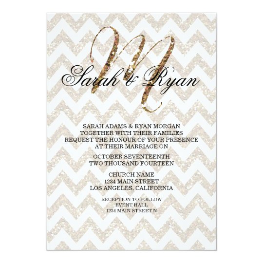 CHIC GOLD GLITTER PRINT WEDDING INVITATION