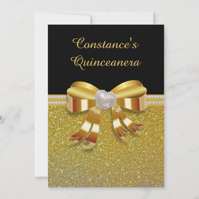 Chic Gold Glitter Quinceanera Invitation (Back)
