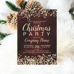 Chic gold glitter red corporate Christmas party Invitation