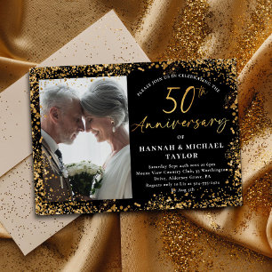 Chic Gold Glitter Script 50th Wedding Anniversary Invitation