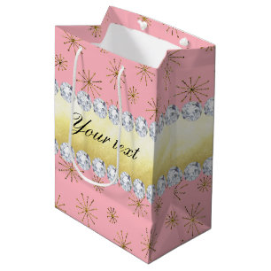 Chic Gold Glitter Snowflakes Pink Medium Gift Bag