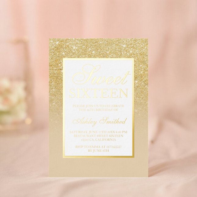 Chic gold glitter sparkles ombre Sweet 16 (Chic gold glitter sparkles ombre Sweet 16 Foil Invitation)