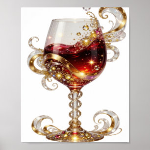 Chic Gold GLOWING WINE GLASS Print