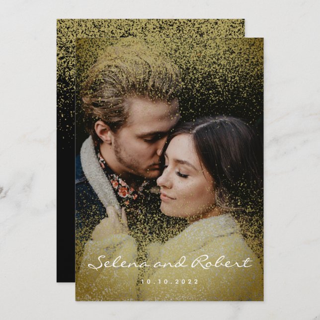 Chic Gold Gold Glitter Overlay Photo Wedding Invitation (Front/Back)