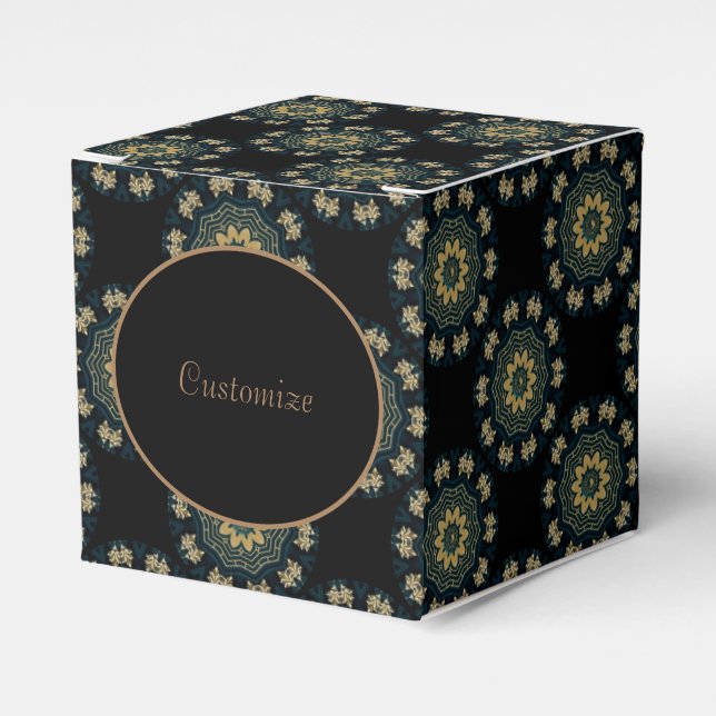 Chic Gold & Green Asian Style Cube Favour Box (Front Side)