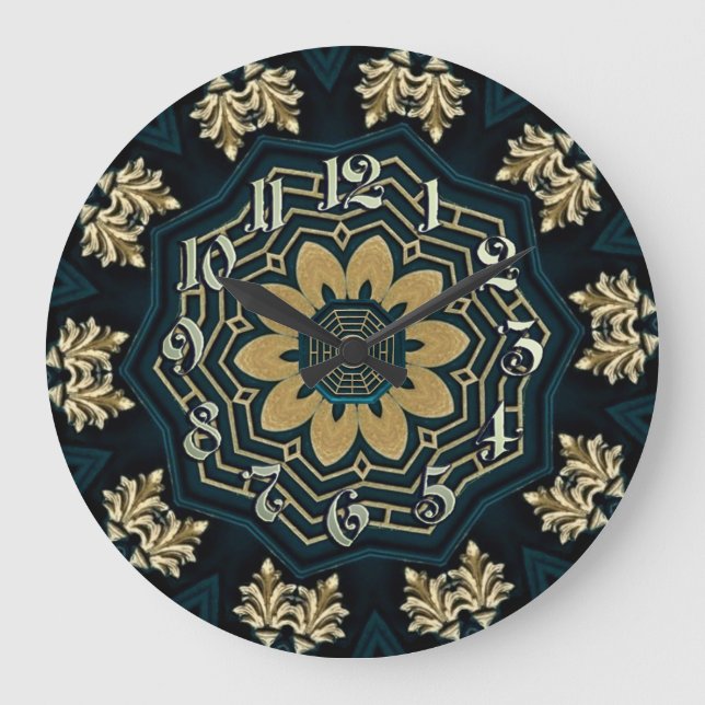 Chic Gold & Green Asian Style Large Clock (Front)