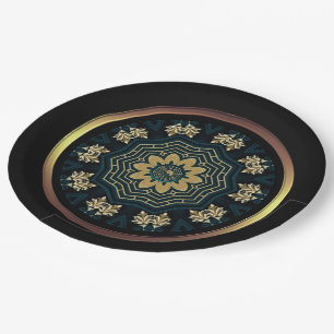 Chic Gold & Green Asian Style Paper Plate