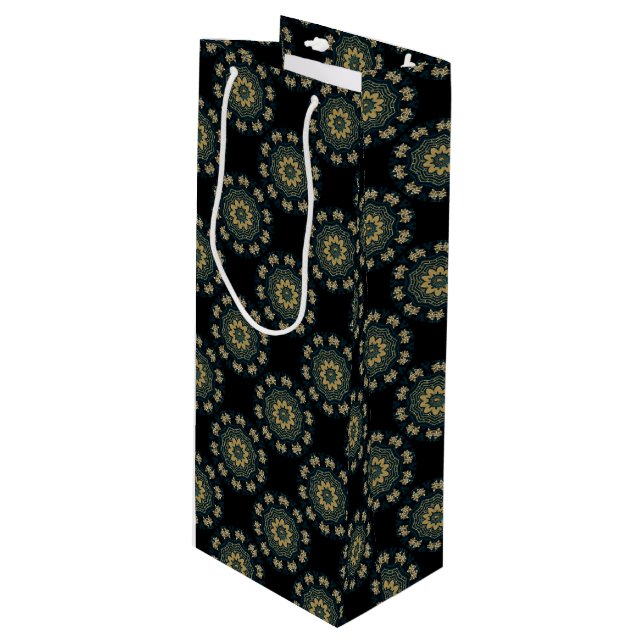 Chic Gold & Green Asian Style Pattern Wine Gift Bag (Front Angled)