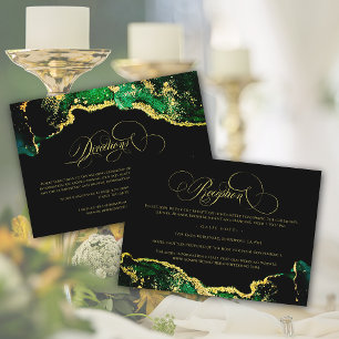 Chic Gold Green Black Reception Directions Wedding Enclosure Card