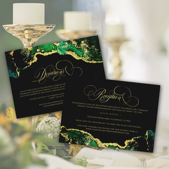 Chic Gold Green Black Reception Directions Wedding Enclosure Card (Chic Gold Green Black Reception Directions Wedding Enclosure Card)