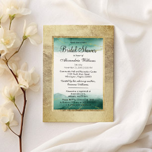 Chic gold green watercolor glitter Bridal Shower  Invitation