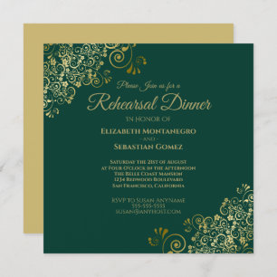 Chic Gold & Green Wedding Rehearsal Dinner Square Invitation