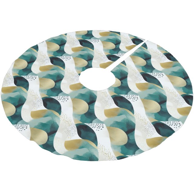 Chic Gold Green White Abstract Brushed Polyester Tree Skirt (Angled)