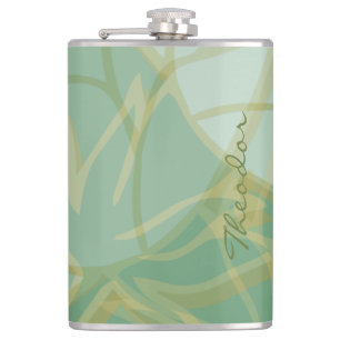 Chic Gold Green White Abstract Hip Flask