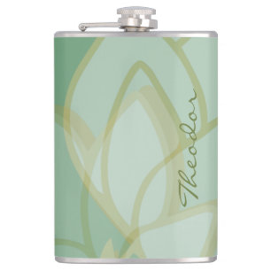 Chic Gold Green White Abstract Pattern Hip Flask