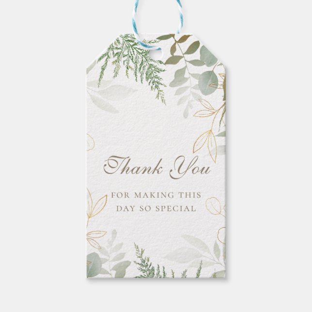 Chic Gold Greenery Thank You Favour Gift Tags (Front)