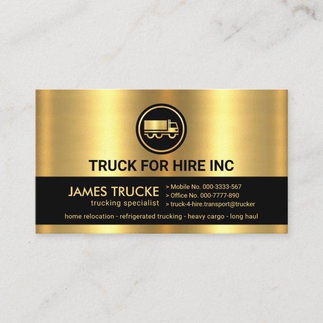 Chic Gold Grey Layers Trucker Business Card (Front)