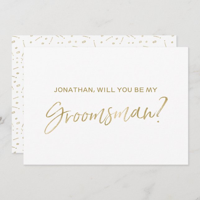 Chic Gold Hand lettered "Will you be my groomsman" Invitation (Front/Back)
