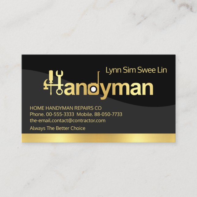 Chic Gold Handyman Signage Wave Business Card (Front)