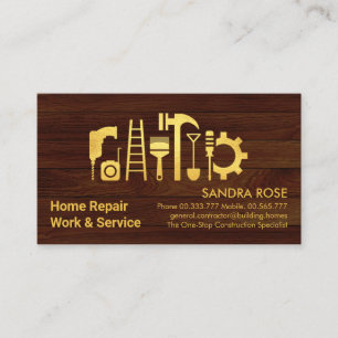 Chic Gold Handyman Tools On Wood Business Card