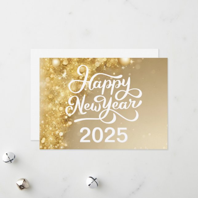 Chic Gold Happy New Year 2025 Company  Holiday Card (Front/Back In Situ)