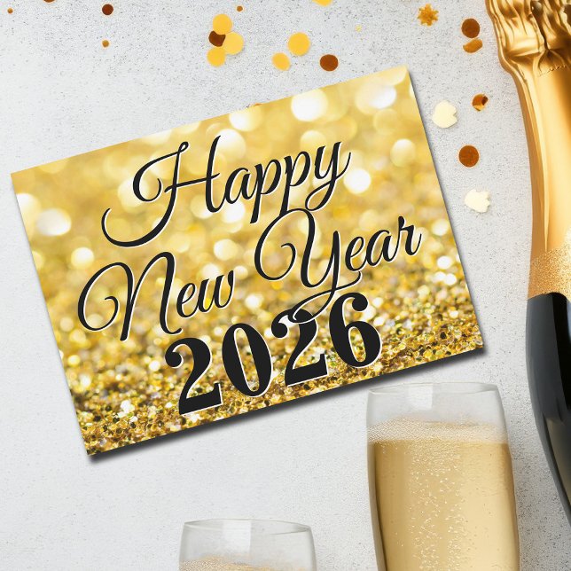 Chic Gold Happy New Year 2026 Custom Holiday Card (Creator Uploaded)