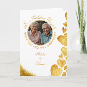 Chic Gold Heart 50th Wedding Anniversary Card