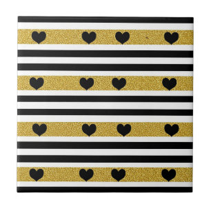 Chic Gold Heart Monochrome Pattern Ceramic Tile