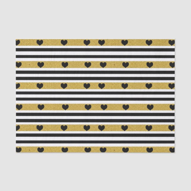 Chic Gold Heart Monochrome Pattern Tissue Paper (Front)